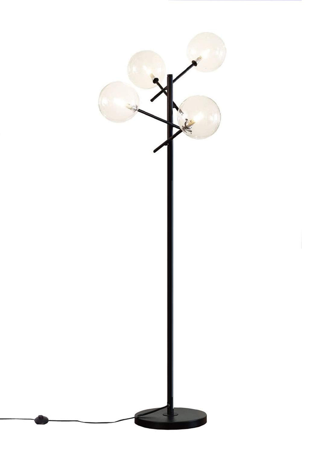 Sputnik Chandelier Floor Lamp for Bedroom,4-Lights Clear Glass Shade Floor Light for Living Room,Black