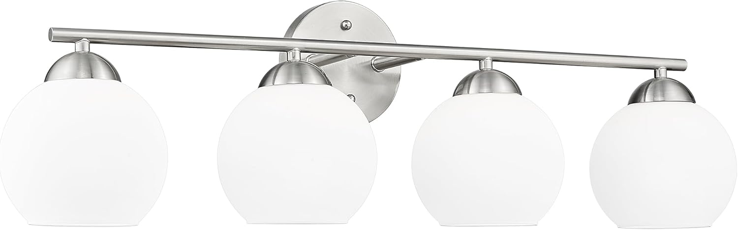 Black Vanity Lights for Mirror, Modern Farmhouse 2-Light Bathroom Light Fixtures Globe Bathroom Vanity Light with Milk Glass Shade, VL114-BK-ML-2