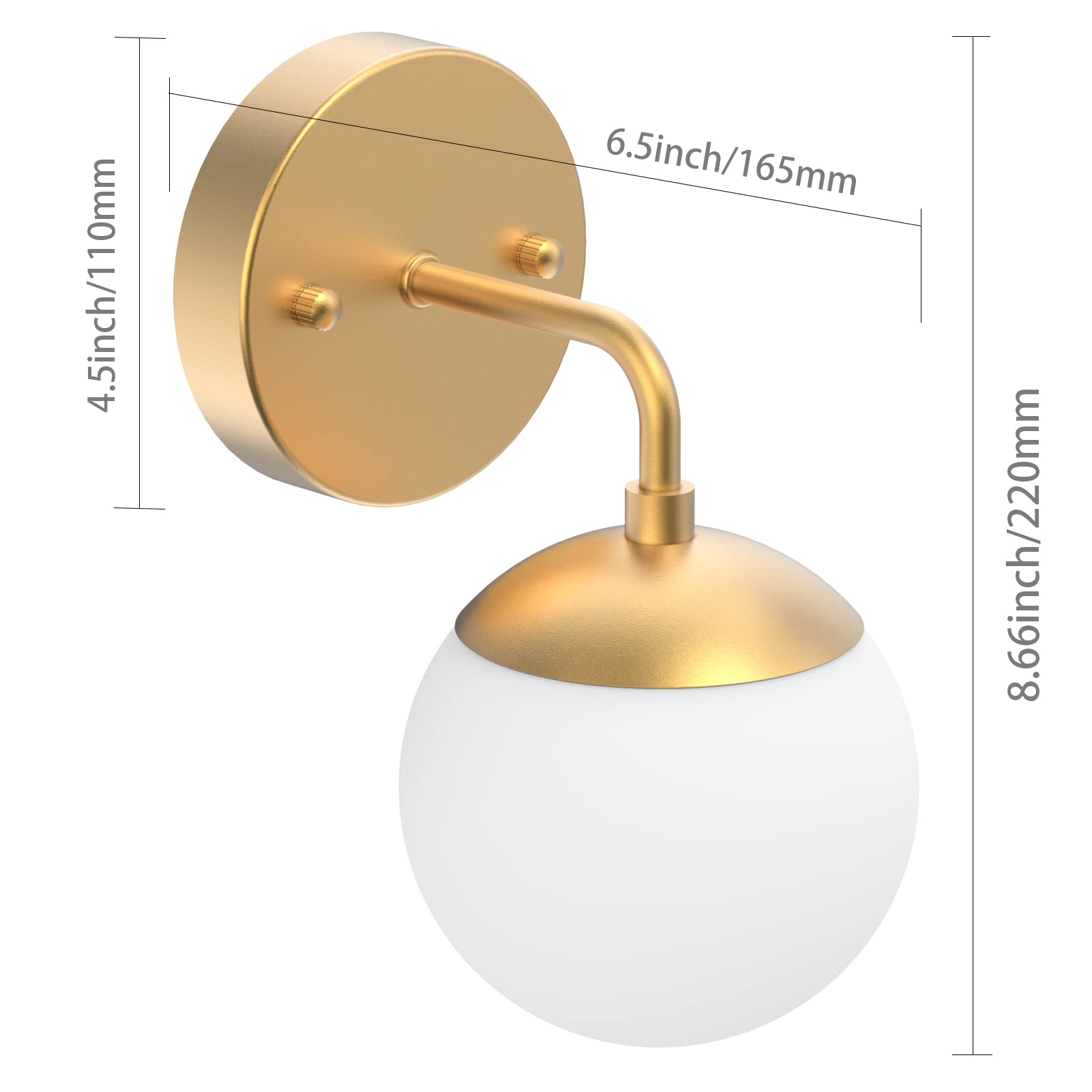 Gold Wall Sconce 1 Light,Mid Century Modern Globe Wall Sconce, Gold Wall Light for Restaurant Living Room Bedside Stairs Bathroom Mirror(3000K G9 Bulbs Include)