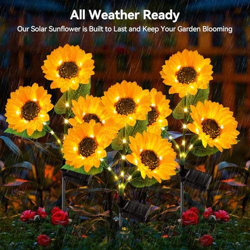 Solar Lights Outdoor Garden Decor - Upgraded 3 Pack Solar Garden Lights with 9 Sunflower Lights, Waterproof Solar Outdoor Lights Auto ON/Off Solar Decorative Lights for Garden, Patio, Yard