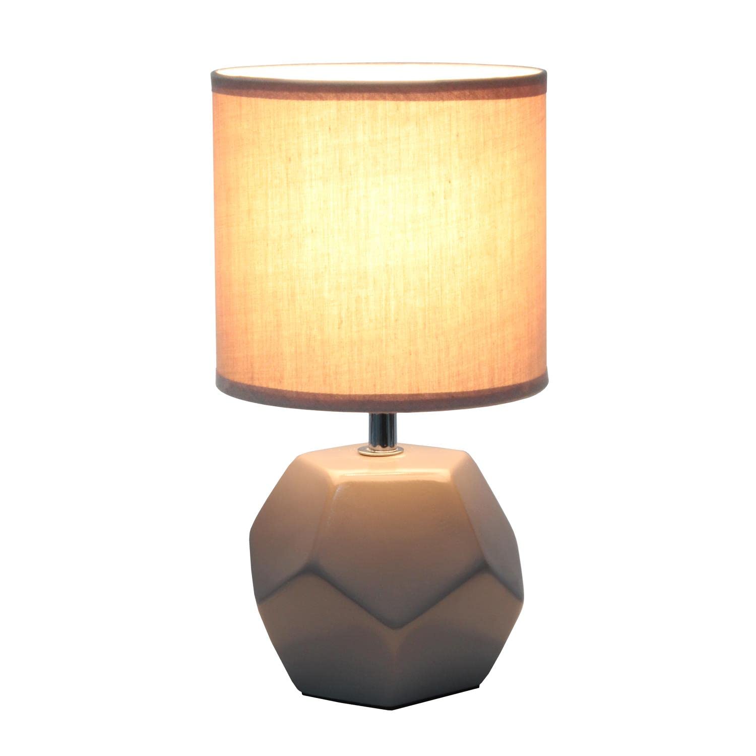 Round Prism Mini Table Lamp with Matching Fabric Shade, Gray