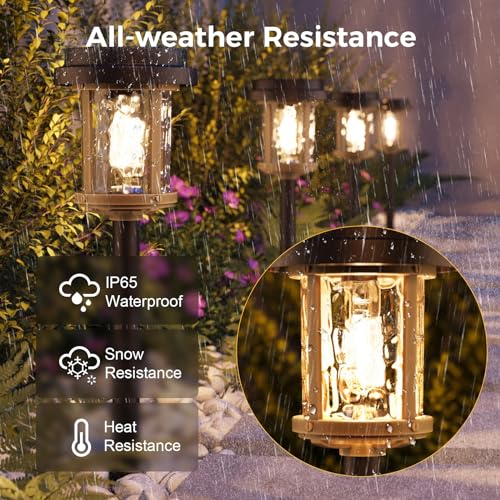 Solar Lights Outdoor, 6 Pack Solar Pathway Lights Outdoor, 15 LM LED Outdoor Solar Lights, IP 65 Waterproof Glass Solar Powered Lights for Garden Yard Landscape Driveway Walkway (Warm White)