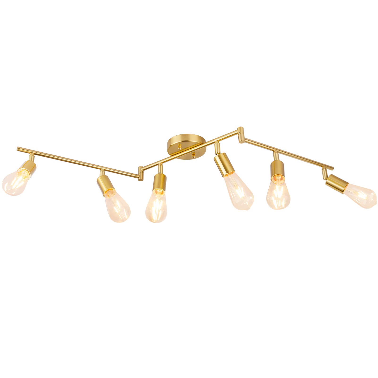 4 Lights Track Lighting Fixtures Ceiling, Flush Mount Gold Track Lights Kit, Modern Directional Kitchen Ceiling Lamp with Flexibly Adjustable E26 Light Heads, for Living Room, Office