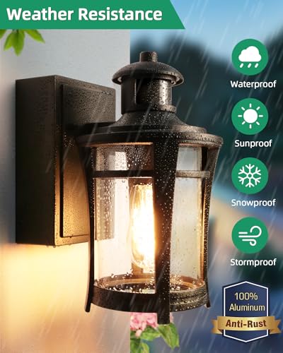 Motion Sensor Outdoor Lights, 3 Lighting Modes Porch Light Fixture for House, Dusk to Dawn Exterior Wall Light, Waterproof Aluminum Anti-Rust Lantern for Garage Entryway, Motion Activated