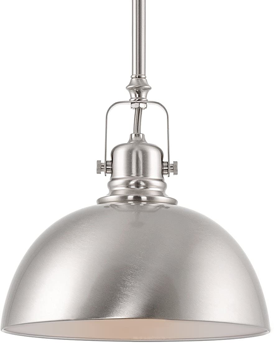 9" Contemporary Industrial Pendant Light, Adjustable Length + Shade Swivel Joint, Brushed Brass Finish