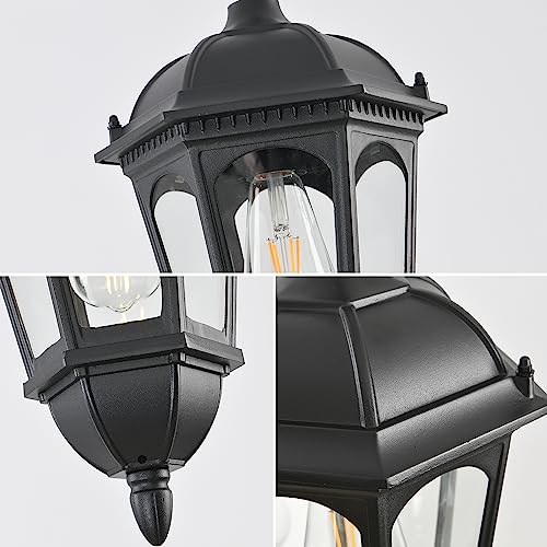 Large Outdoor Pendant Porch Light, 17.5''H Outdoor Hanging Lights, Waterproof Outside Chandelier Light, Black Exterior Hanging Front Lights with Clear Glass for Porch, Patio, Entryway