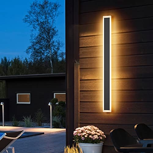 2 Pack Outdoor Wall Lights, Gold LED Exterior Light Fixtures Wall Mount, Modern Porch Lights Wall Sconce, Long LED Linear Wall Lamp Outside Lighting for Garage, Front Door 3000K