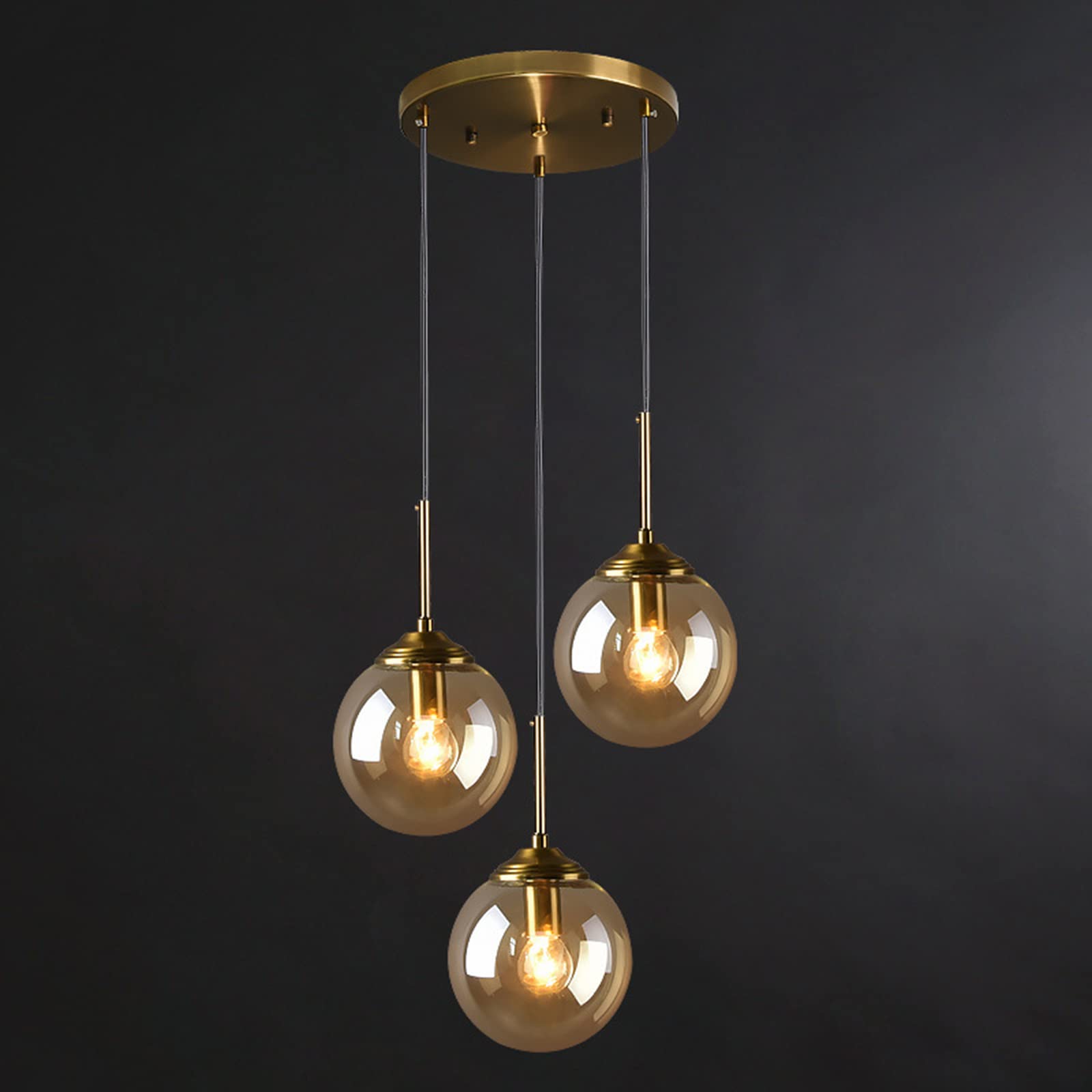 3-Light Glass Pendant Lighting Fixture with 5.12" Shades Gold Hanging Ceiling Lamp with Multiple Shades Pendant Light for Kitchen Island,Dining Room Chandelier (Transparent)