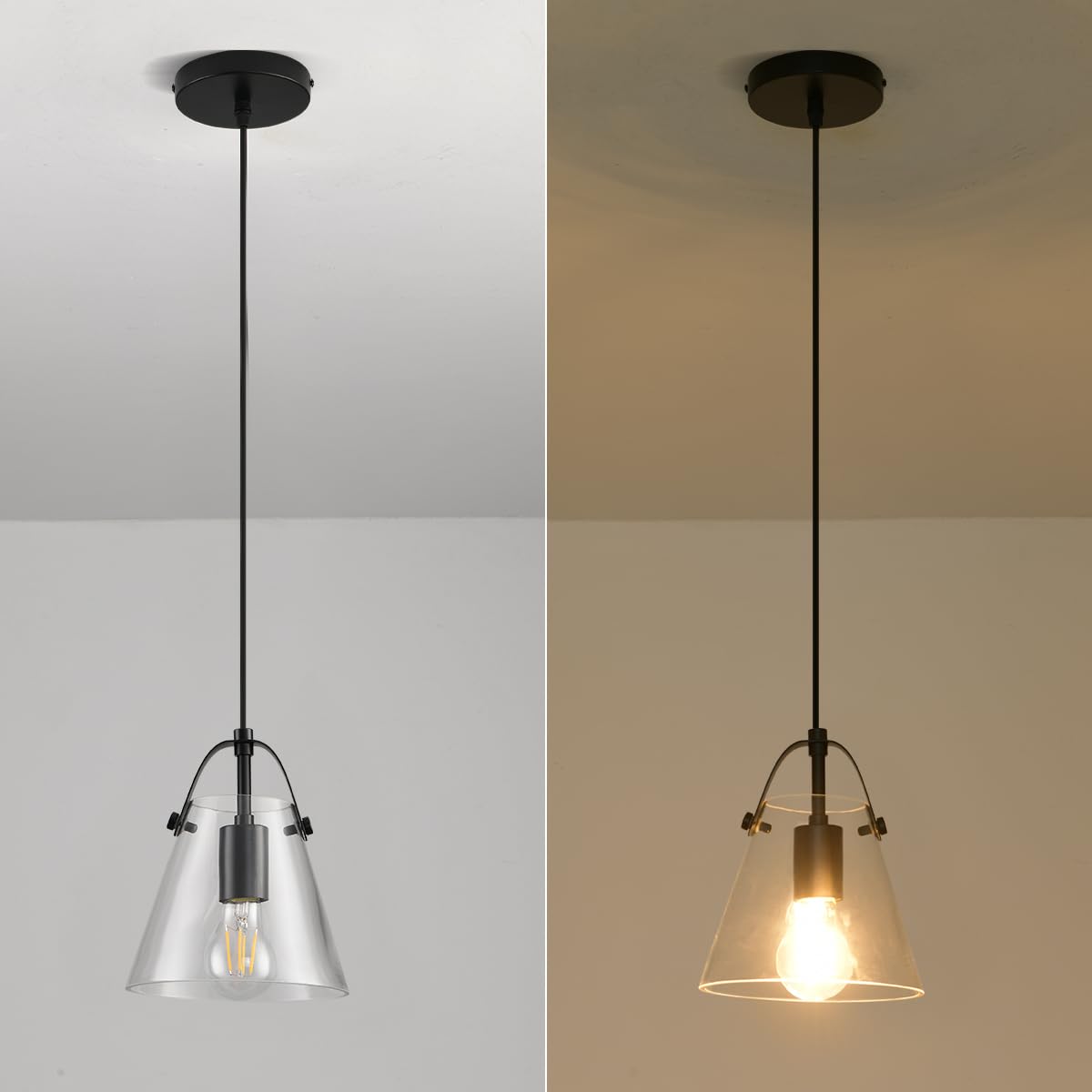 3 Lights Pendant Lighting for Kitchen Island,3 Tier Linear Pendant Chandeliers with 1 Base,Modern Farmhouse Island Light with Clear Glass,Adjustable (Black Island 3 Tier Stem Rod)