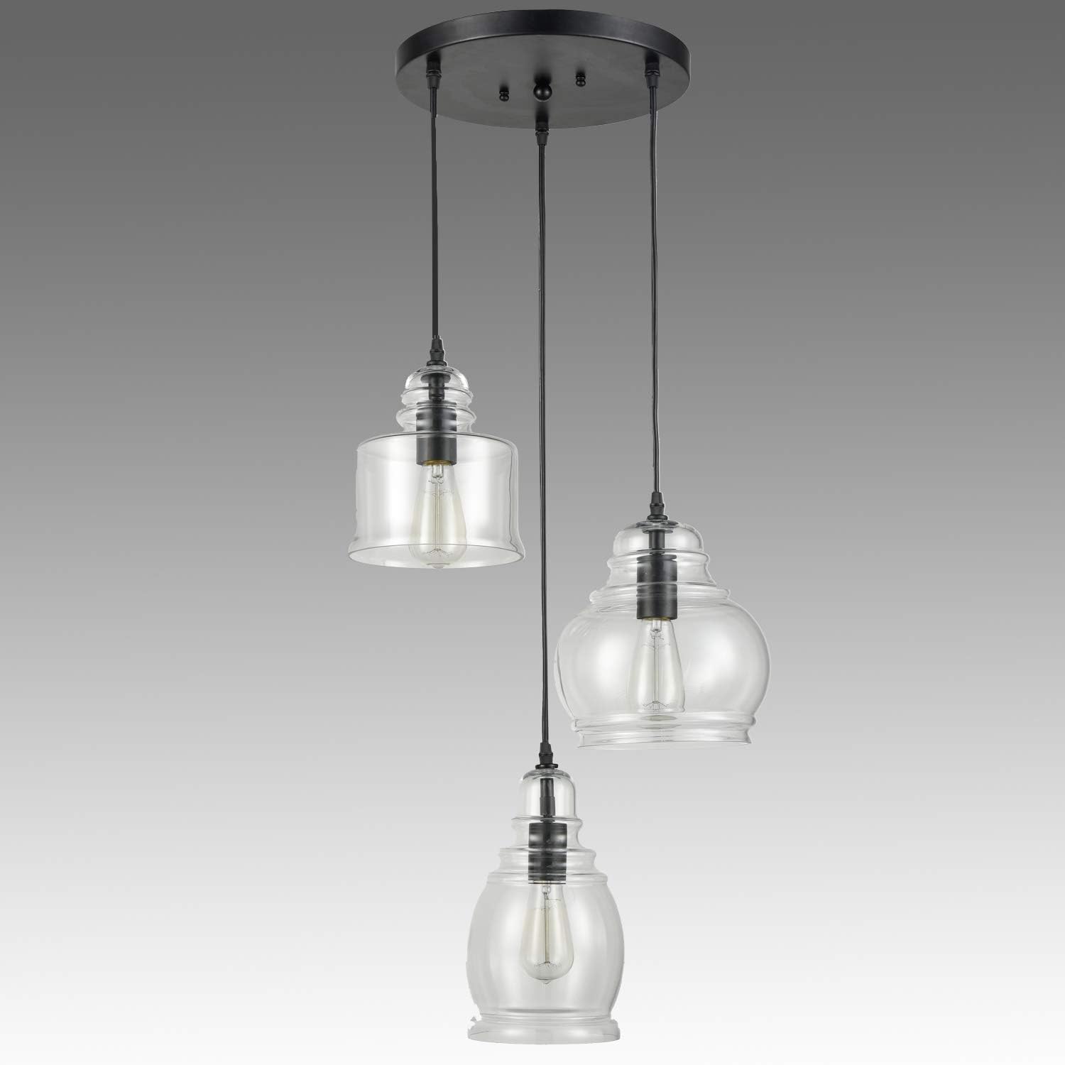 CLAXY Ecopower Vintage Kitchen Linear Island Glass Chandelier Pendant Lighting Fixture-3 Lights