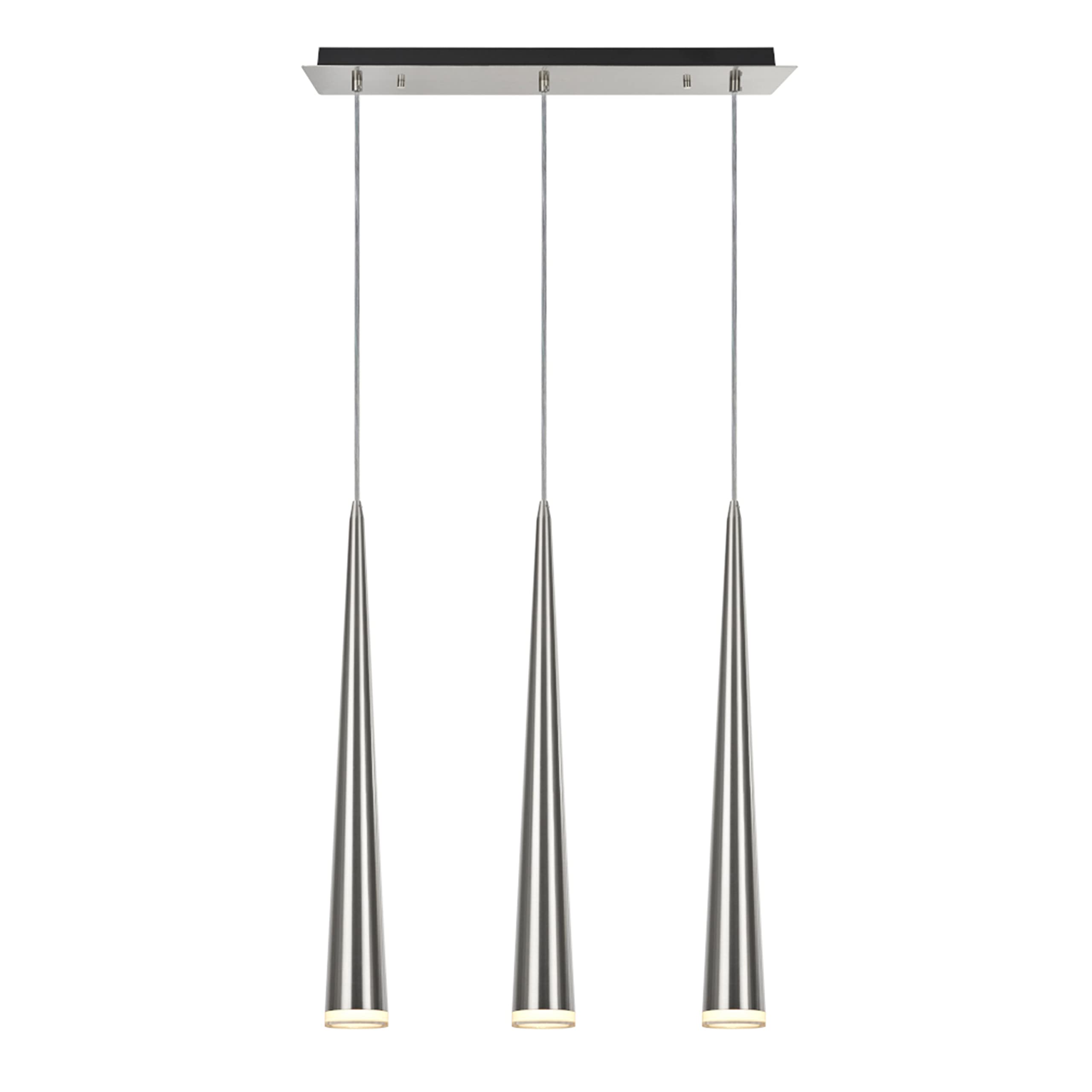 Brushed Nickel 61027 Adjustable LED 3 Hanging Pendant Ceiling Light, Contemporary Design Finish, Metal Shade, 23" Wide