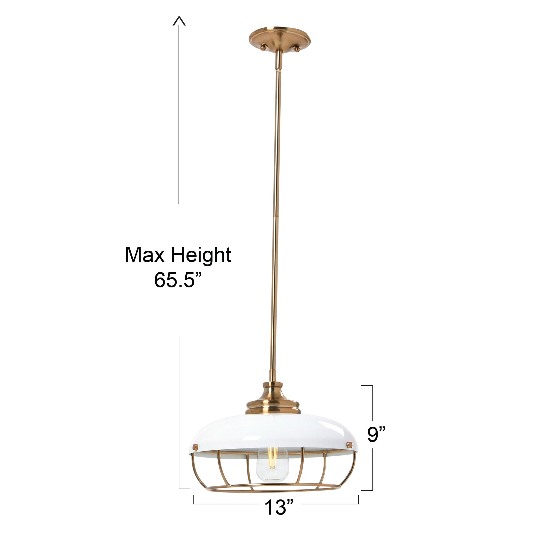 Caged Dome Metal Semi-Flush Mount Ceiling Light, Brushed Brass and Navy Blue