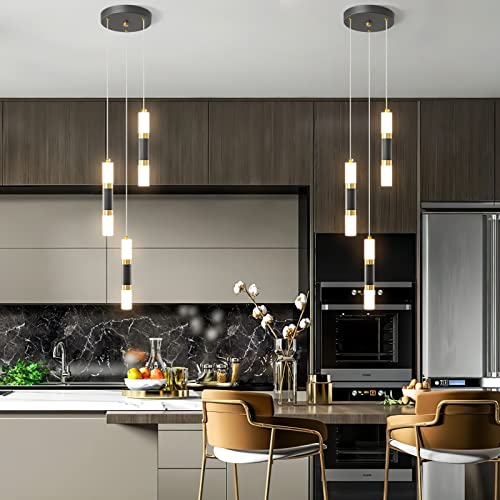 2-Light Modern Kitchen Island Dimmable LED Modern Black Gold Mini Pendant Light, Bedroom Bedside Table Black Small Pendant Light