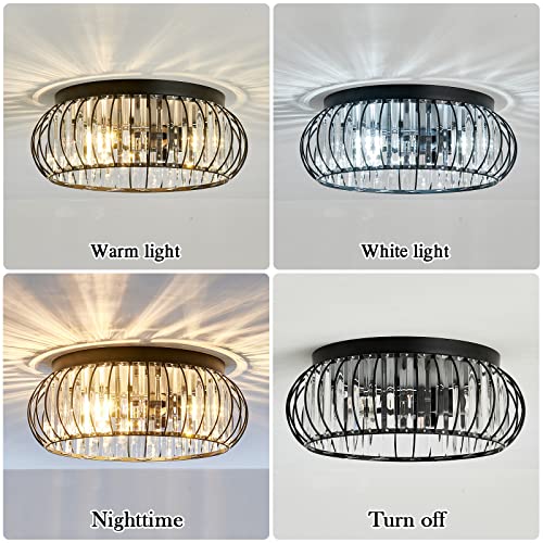 Semi Flush Mount Ceiling Light Fixture Antique Small Crystal Chandelier Indoor Lighting for Bathroom Hallway Cafe Bar Porch Hall（Black）