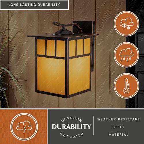 Indoor Outdoor Pendant Light - Mission Oil Burnished Bronze 7.25" Porch Hanging Ceiling Light Fixture with Honey Opal Glass, Craftsman Exterior Lantern Porch, Front Door, Entryway