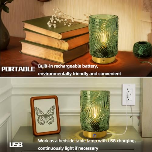 Battery Operated Table Lamp, Cordless Lamps for Home Decor, Battery Powered Nightlight with LED Bulb with Timer, Decorative Lights for Living Room Bedroom Tabletop Entryway Centerpiece Gift(L LGreen)