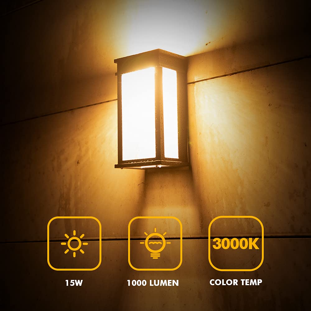 2 Packs 1000 Lumen 3000K LED Wall Light with Seeded Glass, Dusk to Dawn Modren Porch Light, Indoor Outdoor Sconce Wall Lighting