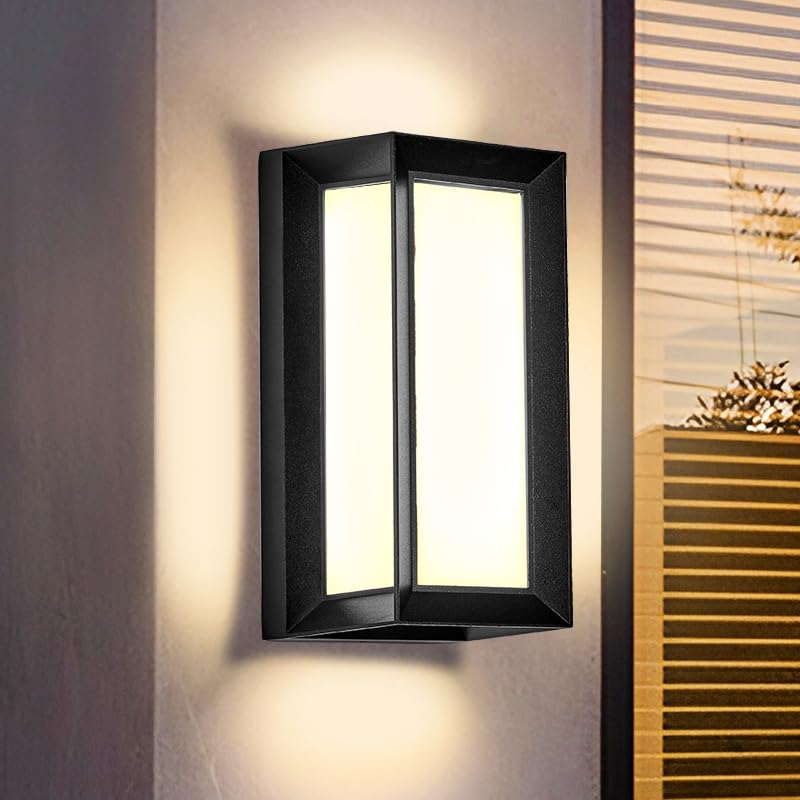 LED 18W Modern Rectangular Outdoor Wall Sconce Light 3000K Outside Light for House Patio, Black with Full Border Warm White, IP64 Waterproof Outdoor Wall Lights for House Patio Exterior Wall