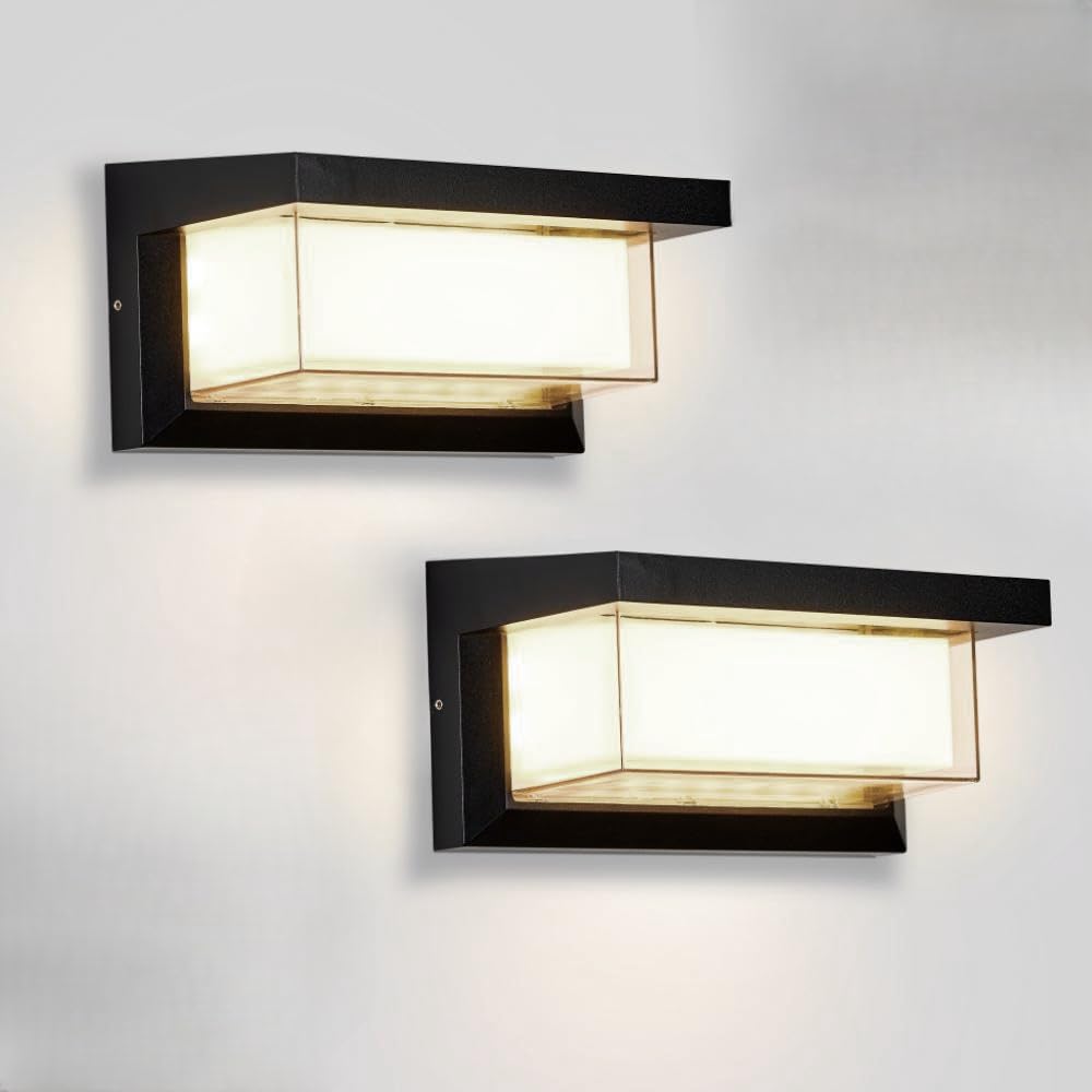 LED 18W Modern Rectangular Outdoor Wall Sconce Light 3000K Outside Light for House Patio, Black with Full Border Warm White, IP64 Waterproof Outdoor Wall Lights for House Patio Exterior Wall