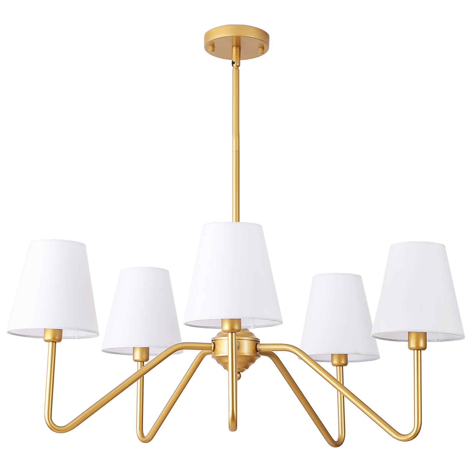 30.5" 5 Arms Gold Chandelier, 5 Lights Kitchen Island Lighting with White Fabric Shade,Dining Room Light Fixture for Hallway Entryway Foyer Living Room，E12.