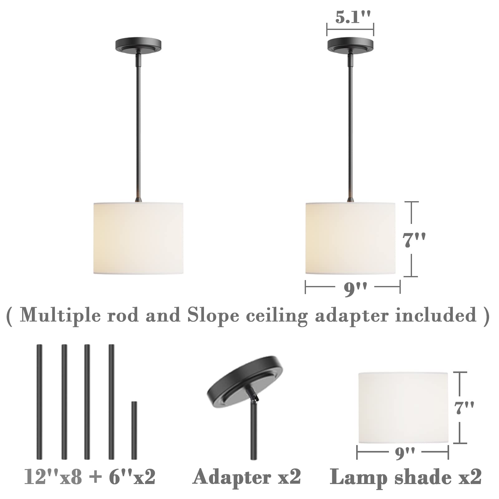 Electro bp;40" W 3-Light White Linen Drum Shade Chandelier with Black Metal Linear Pendant Light Fixture for Kitchen Island,Dining Table,E26,180W;