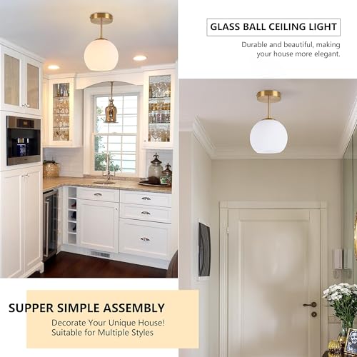 Gold Semi Flush Mount Ceiling Light Fixture with Clear Glass Light Fixture Mid Century Light Fixture Gold Semi Flush Ceiling Light Fixture for Dining Room Living Room Kitchen Island (Bulb Incl)