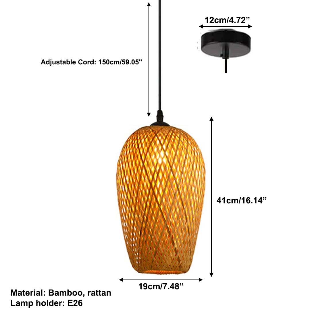 Rattan Pendant Light Bamboo Hanging Light 3-Lights Boho Pendant Light Fixture Woven Basket Wicker Shade Rattan Chandelier for Living Room Dining Room Kitchen