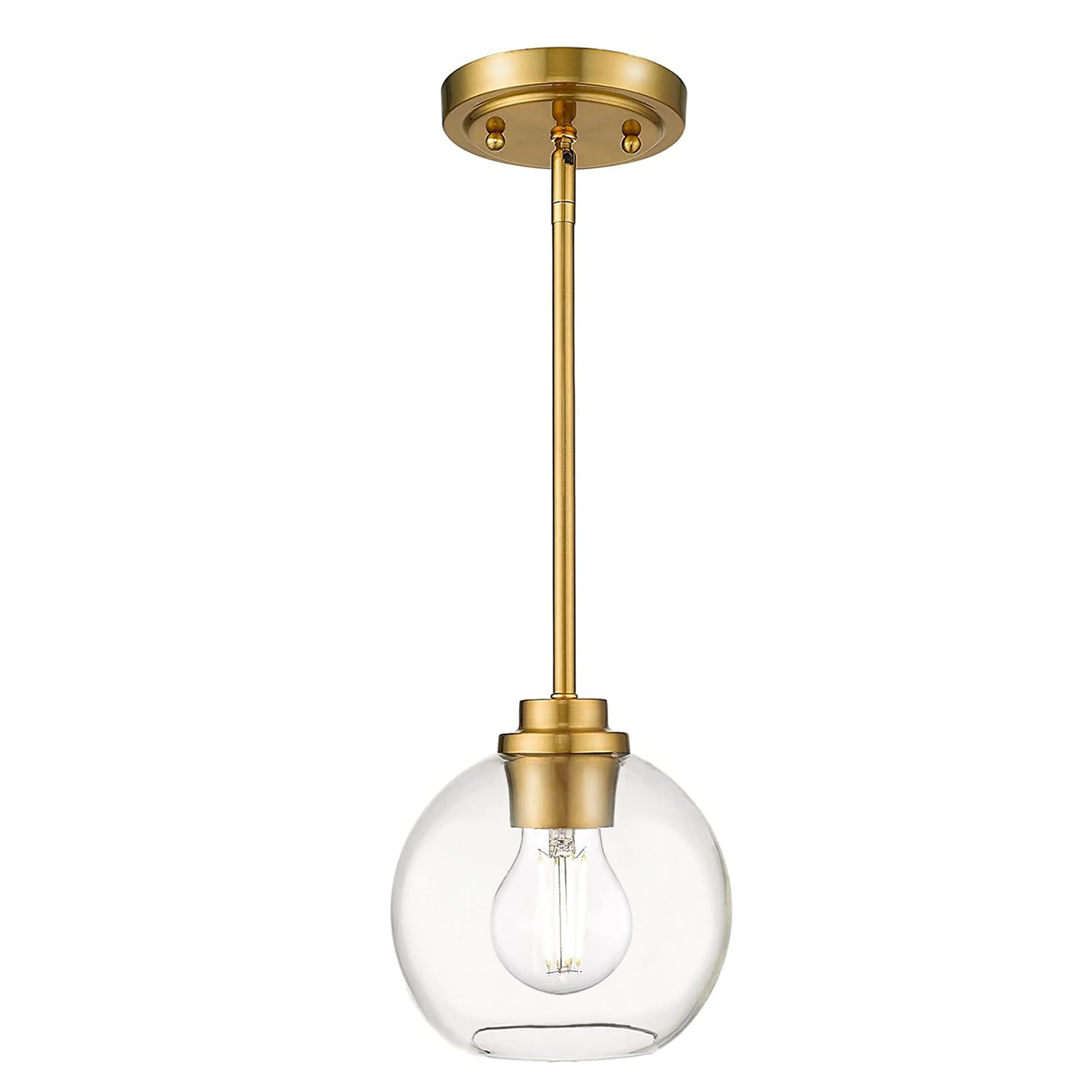 Gold Pendant Light Fixtures,7 Inch Globe Pendant Lights Kitchen Island with Clear Glass, 1 Light Hanging Lights for Kitchen Island, Dining Room, Bedroom, Hallway, Farmhouse