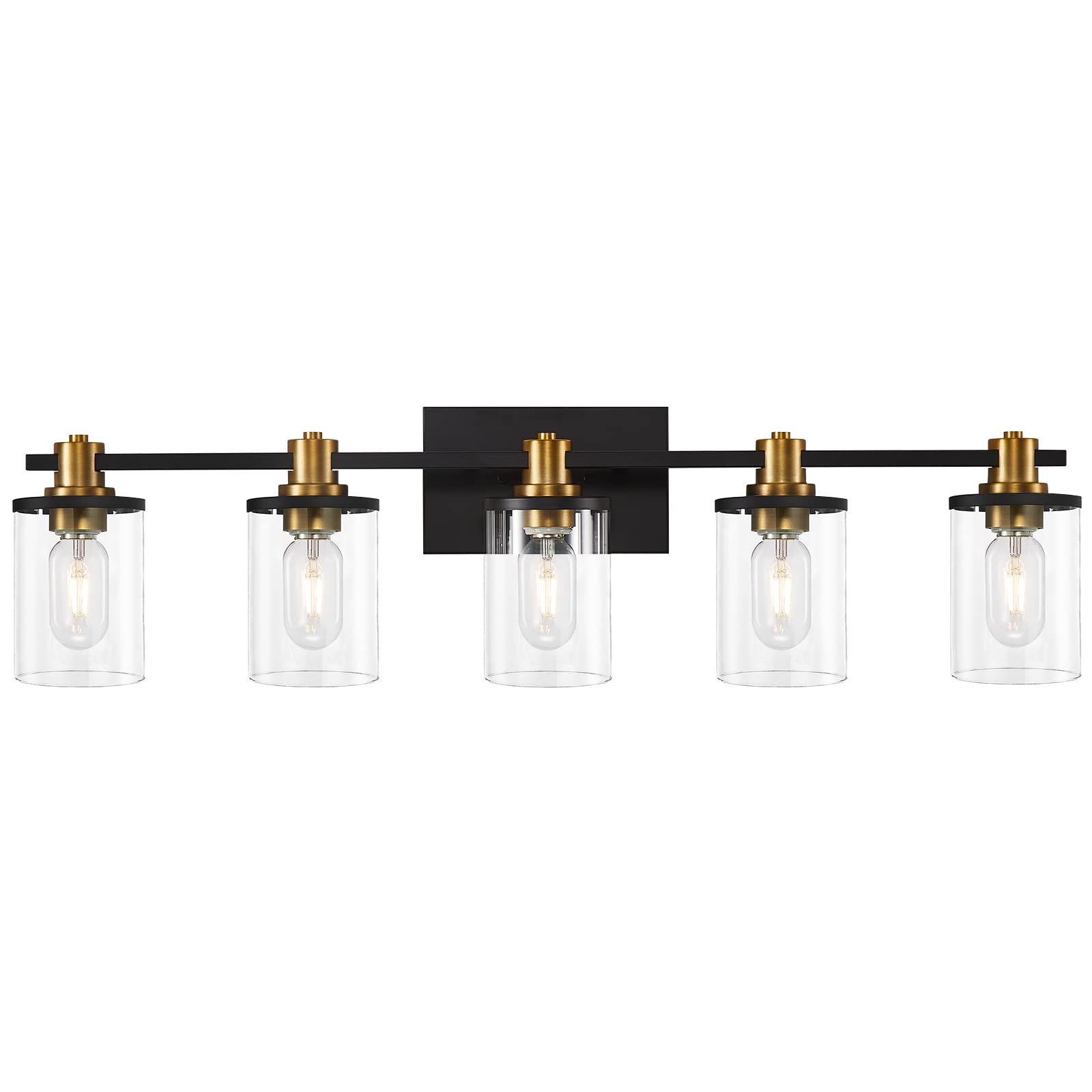 3 Light Bathroom Vanity Light, Black and Gold Bathroom Light Fixtures with Clear Glass Shade, Matte Black Finish, Brushed Gold Copper Accent Socket, Modern Gold Vanity Lights for Bathroom Over Mirror