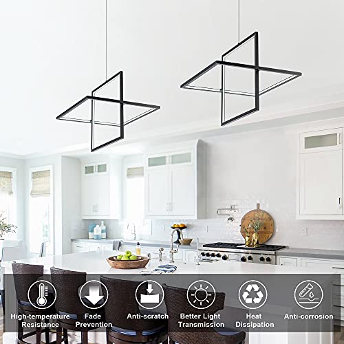 Modern LED Chandelier Linear Rectangle Chandelier Dimmable 35.4” Kitchen Island Lighting, Contemporary Hanging Linear Led Pendant Chandelier Light Fixture for Dining Room Hallway Bar Black