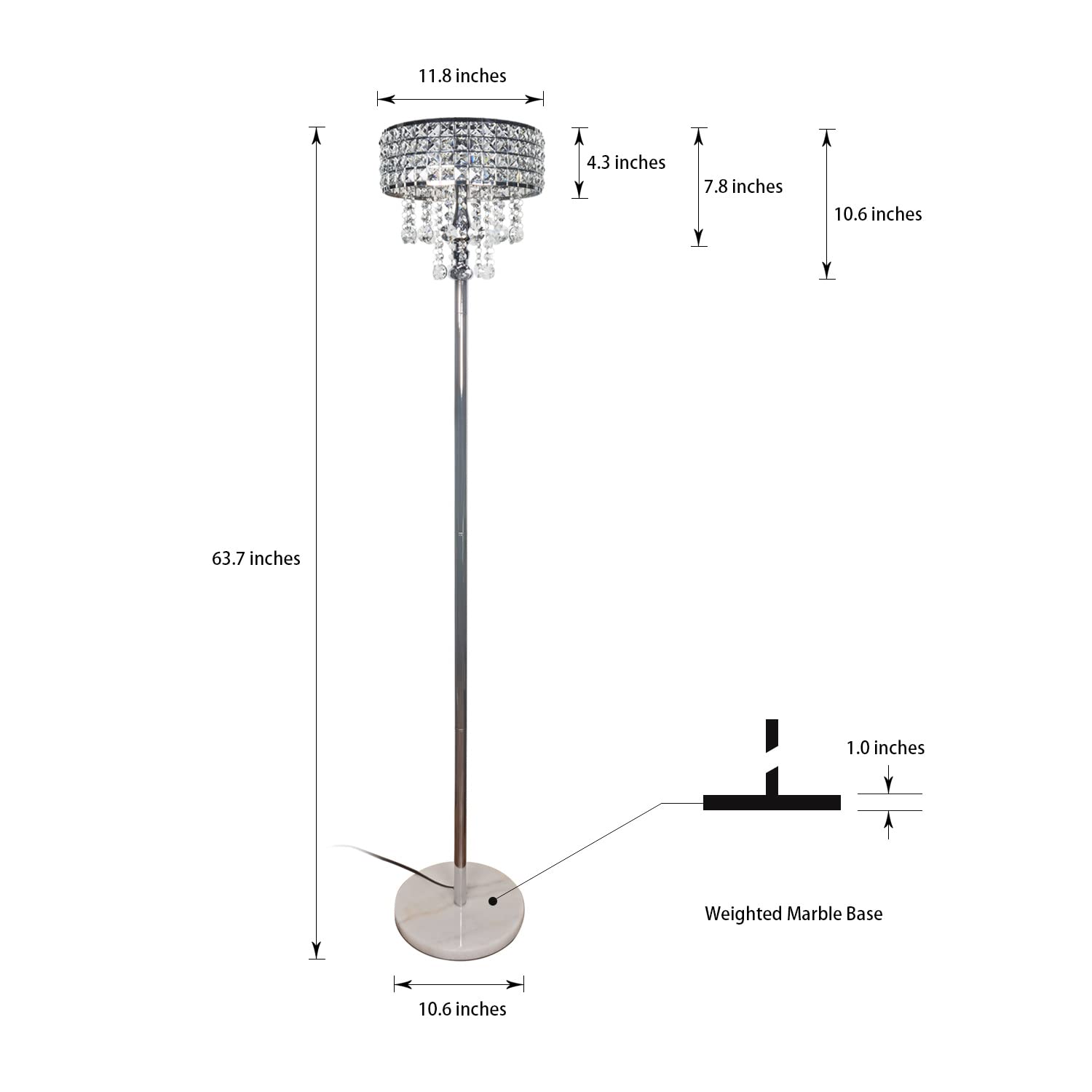 Modern K9 Clear Glass Crystals Floor Lamp with 3 LED Bulbs, On/Off Foot Switch, Crystal & Glass 3-Lights Standing Light, Reading Corner Lamp for Office Cafe, Living Room Bedroom (Chrome)