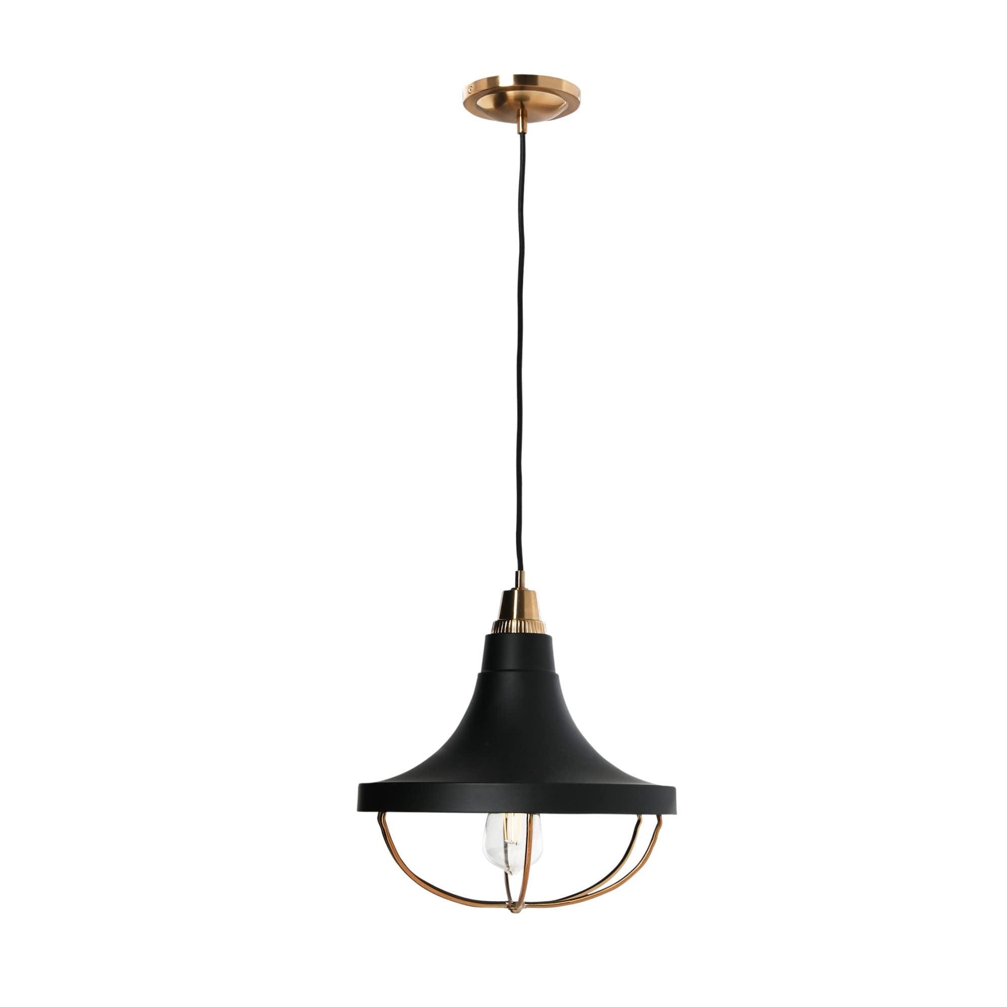 Caged Dome Metal Semi-Flush Mount Ceiling Light, Brushed Brass and Navy Blue