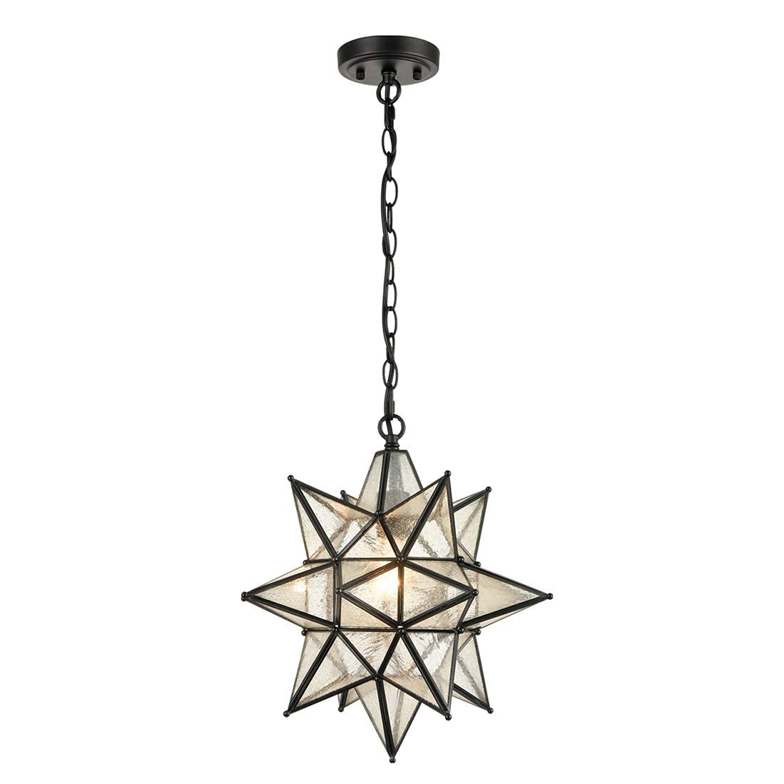 Moravian Star Pendant Light 20-Inch Large Hanging Ceiling Light Modern Gold Finish with Seeded Glass Adjustable Chain