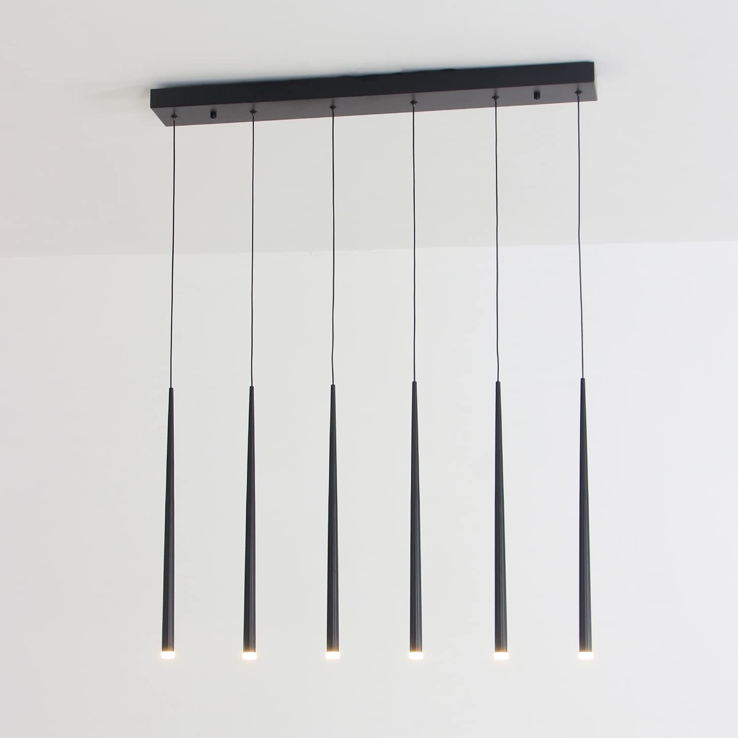 Modern Pendant for Kitchen Island, Linear Chandelier 6 Lights Cluster Bar for Dining Room, Black Warm White Dimmable