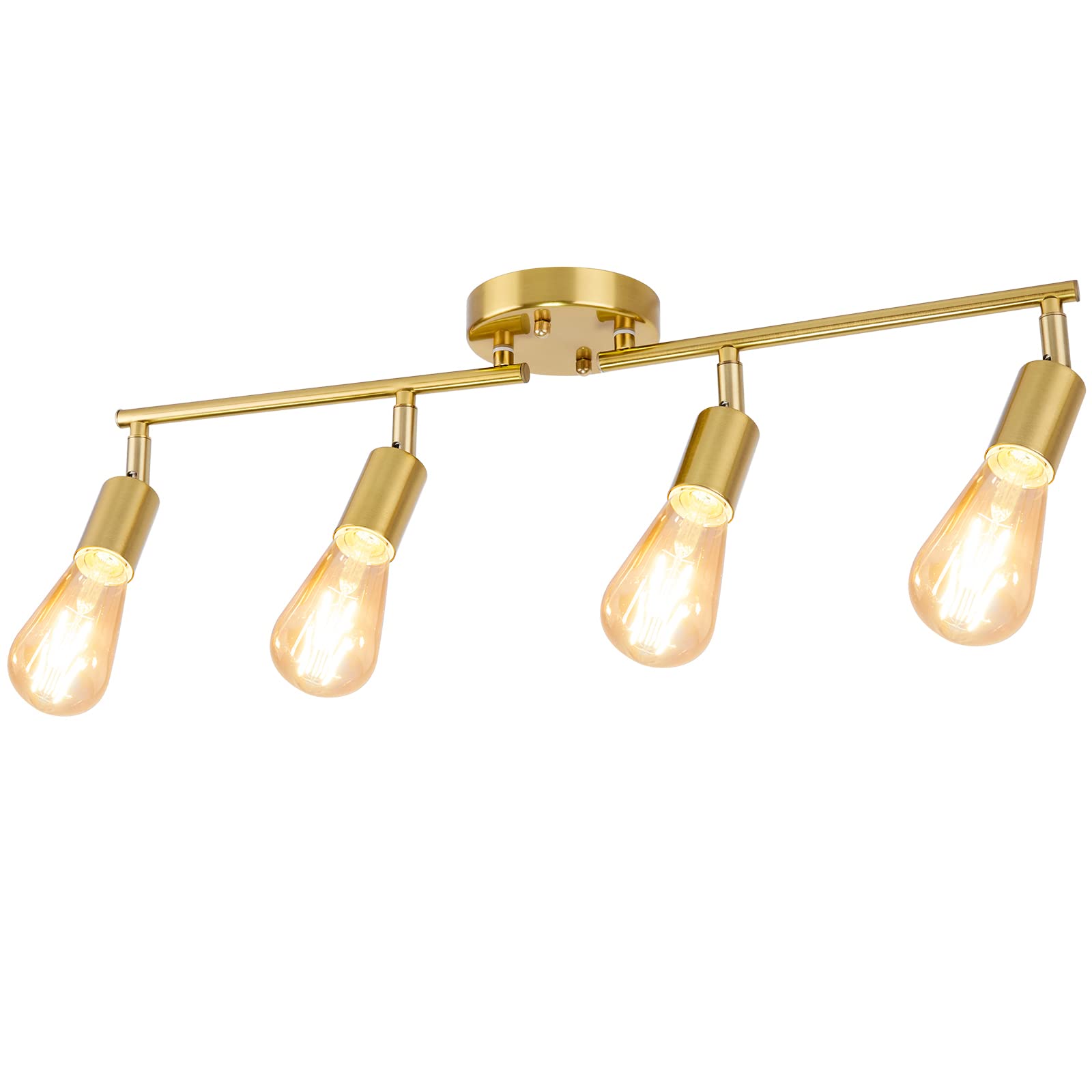 4 Lights Track Lighting Fixtures Ceiling, Flush Mount Gold Track Lights Kit, Modern Directional Kitchen Ceiling Lamp with Flexibly Adjustable E26 Light Heads, for Living Room, Office