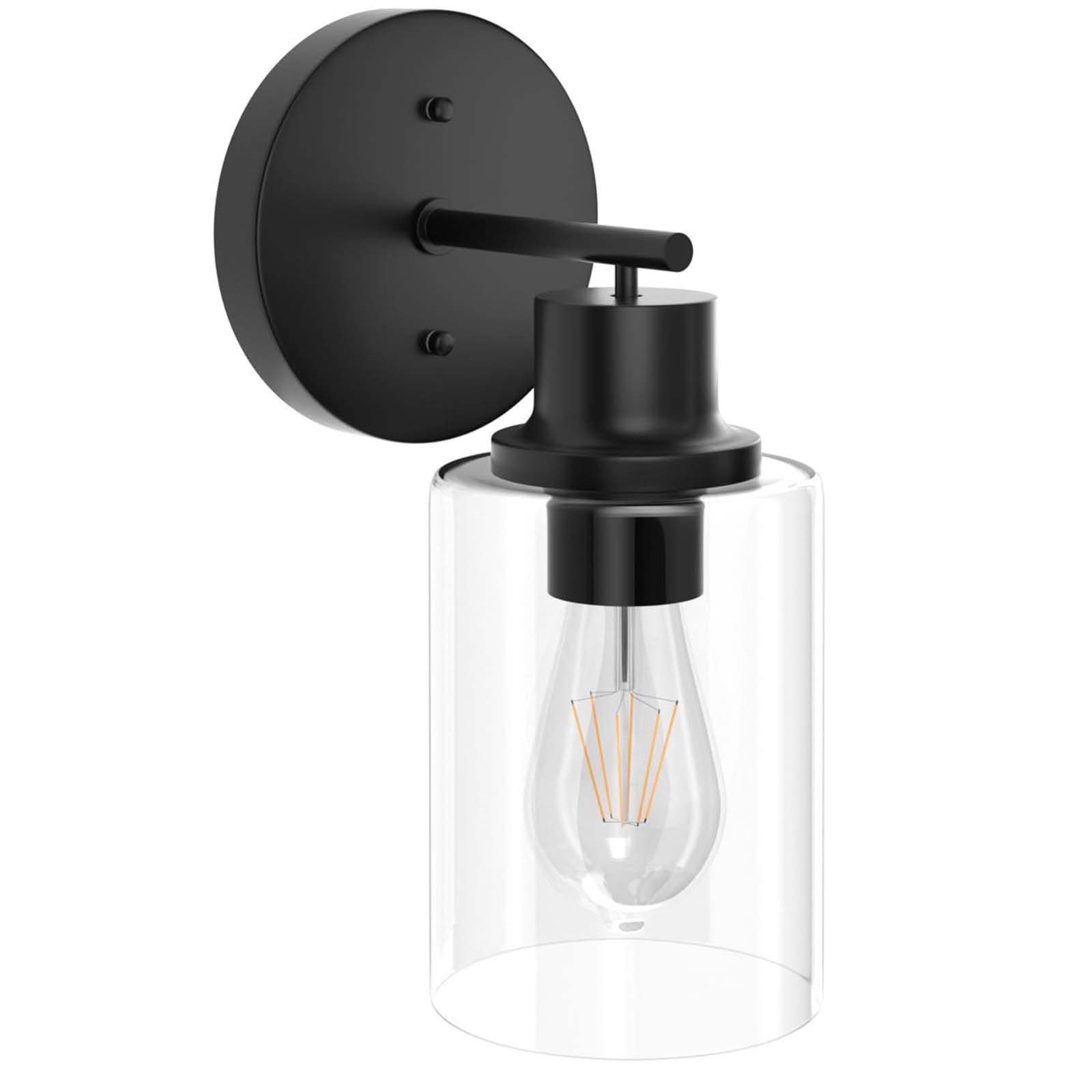 1-Light Bathroom Wall Sconce, Matte Black Vanity Light, Modern Wall Light Fixture with Clear Glass Shade and E26 Bulb Base, Wall Lamp Wall Mount Light Fixtures for Mirror, Bedroom, Hallway