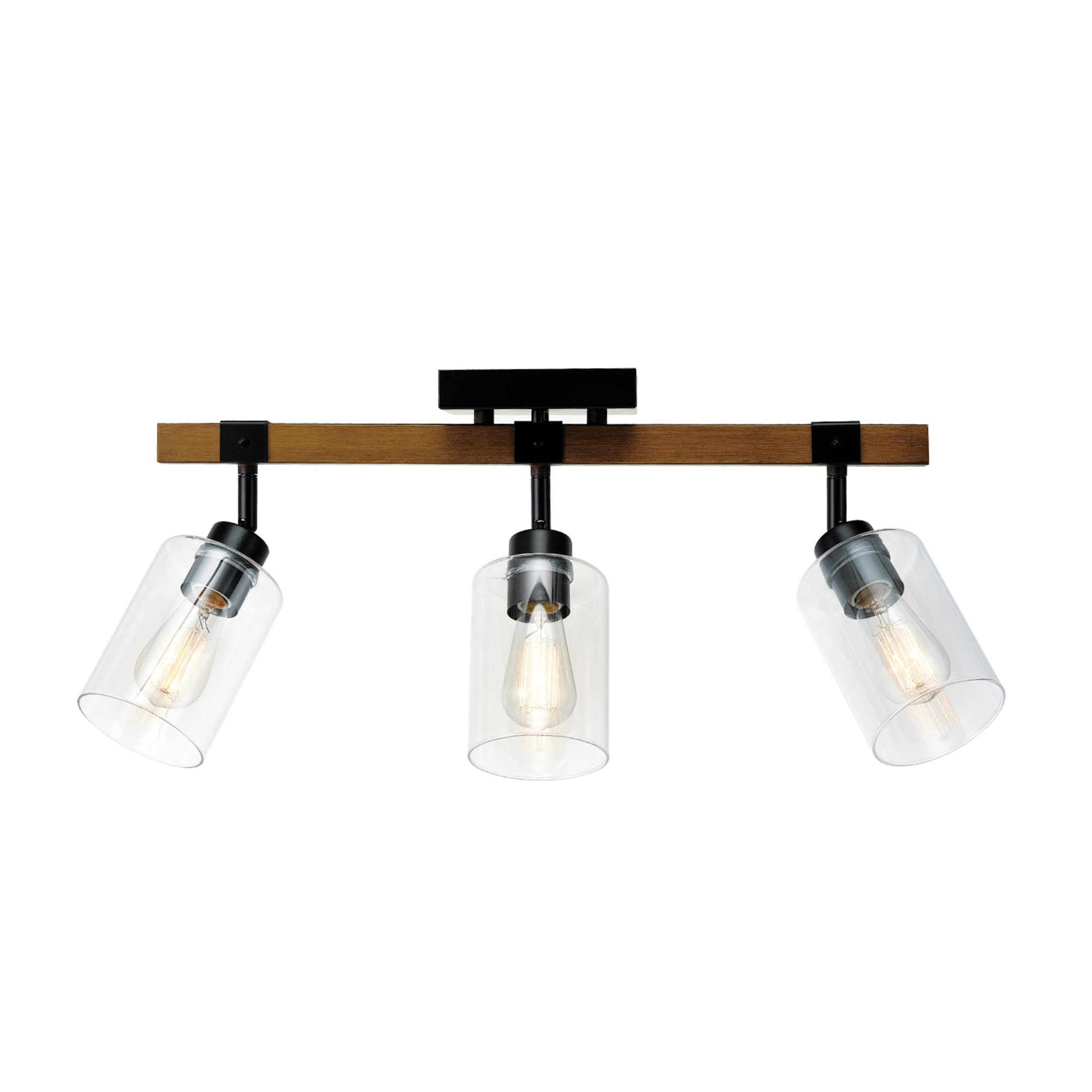 3-Light Track Lighting, Wood Toned, Matte Black Accents, Clear Glass Shades, Kitchen, Bathroom, Home Essentials, Ceiling Light, Dorm, Dining Room, Hallway