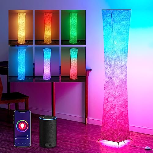 Floor Lamp, Dimmable 64" Tall Standing Lamp, 3 Levels Adjustable Brightness 12Wx2 LED Bulbs, Column Floor Light w/White Fabric Shade, Home Decor for Living Room, Bedroom, Kids Room