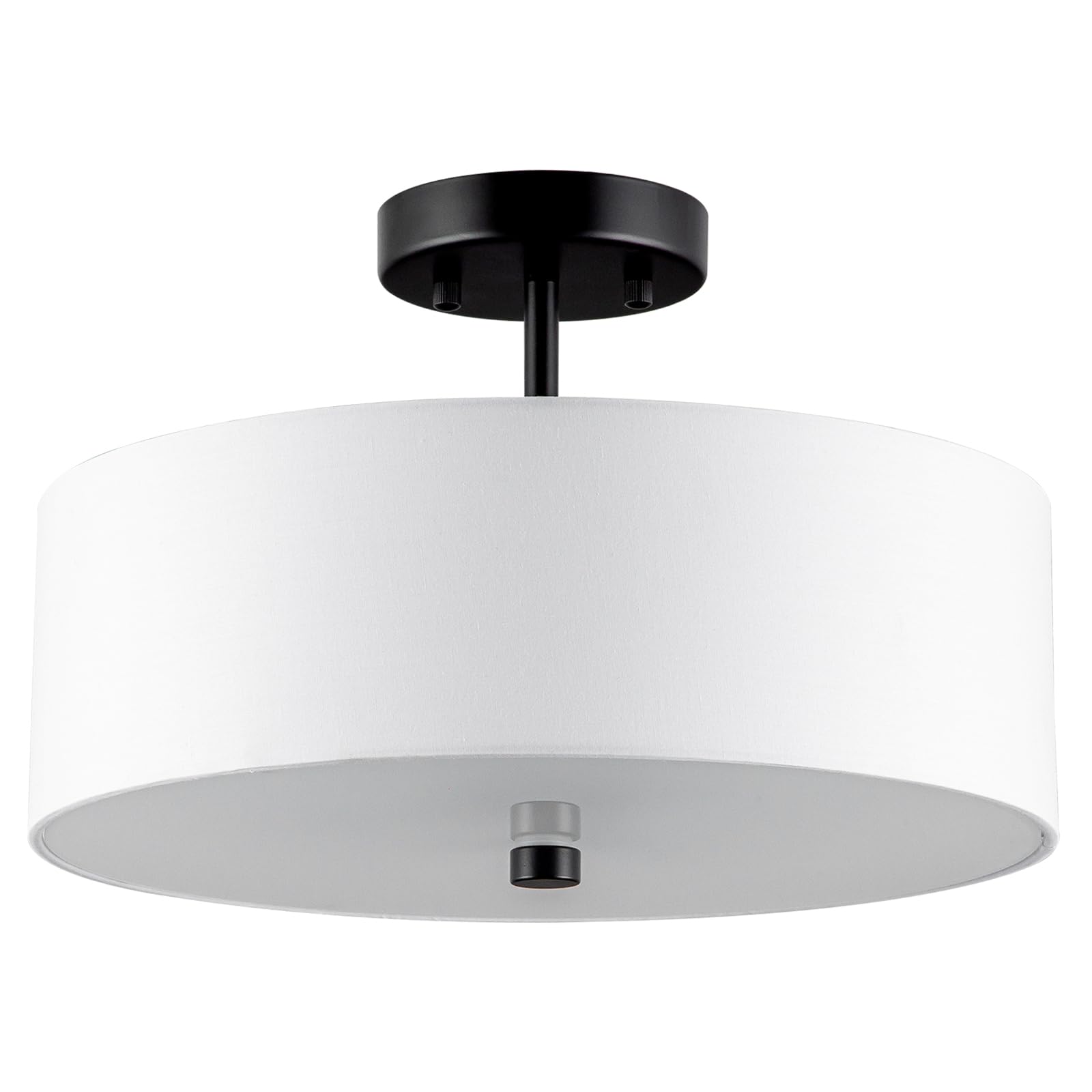 3-Light Semi Flush Mount Ceiling Light Fixture, 13" Black Drum Light, Modern Close to Ceiling Light with White Fabric Shade Lamps for Bedroom Living Dining Room Kitchen Hallway Entryway