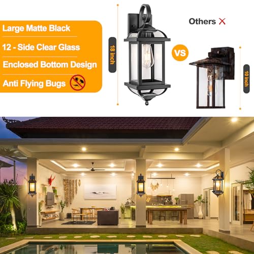 18” Bronze Outdoor Wall Lights Exterior Light Fixtures 2-Pack, Porch Lights Outside Sconces Anti-Rust Aluminum Patio Lights for House Clear Glass Wall Mount Lanterns, IP65 Waterproof