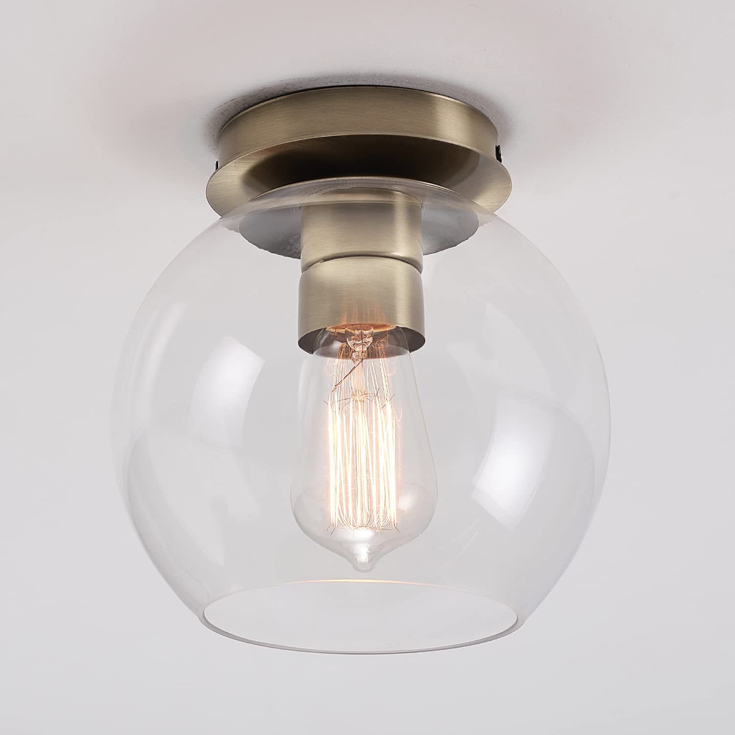 1-Light Semi-Flush Mount Ceiling Lighting, Matte Brass, Clear Glass Shade, Bulb Not Included