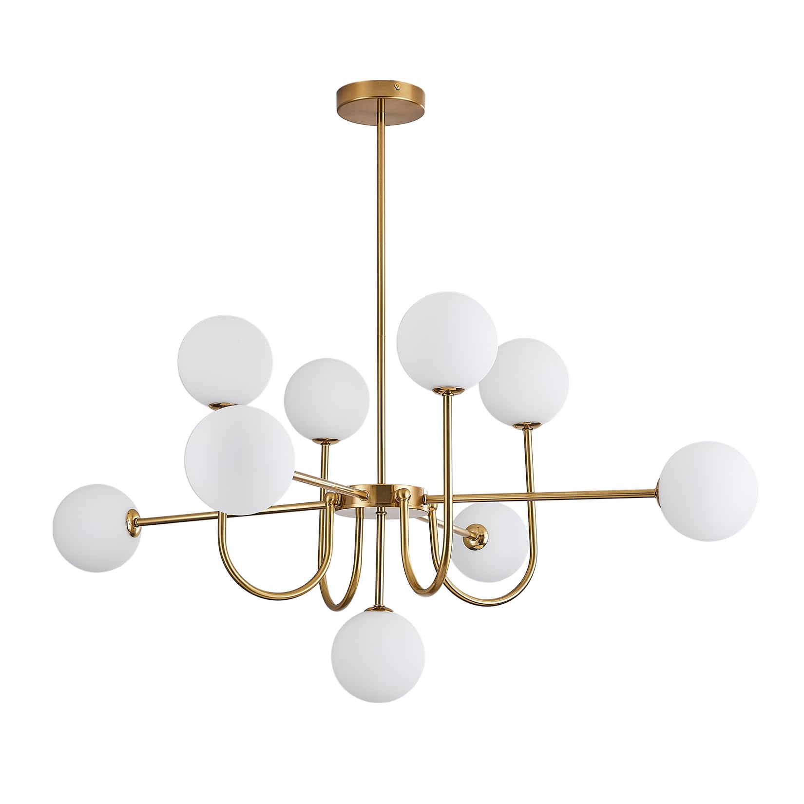 Modern Globe Gold Chandelier - 3.9in Glass Shape Sputnik Ceiling Light Fixture, Mid Century Bubble Dining Room Pendant Light, Hanging Brass Island Light for Kitchen Bedroom Entryway Over Table