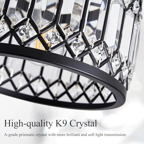 Crystal Black Ceiling Light, Modern Semi Flush Mount Ceiling Lighting Fixture, Round Hallway Lighting Fixtures Ceiling for Kitchen Entryway Bedroom Laundry Room, 1-Light, 11.4 Inch