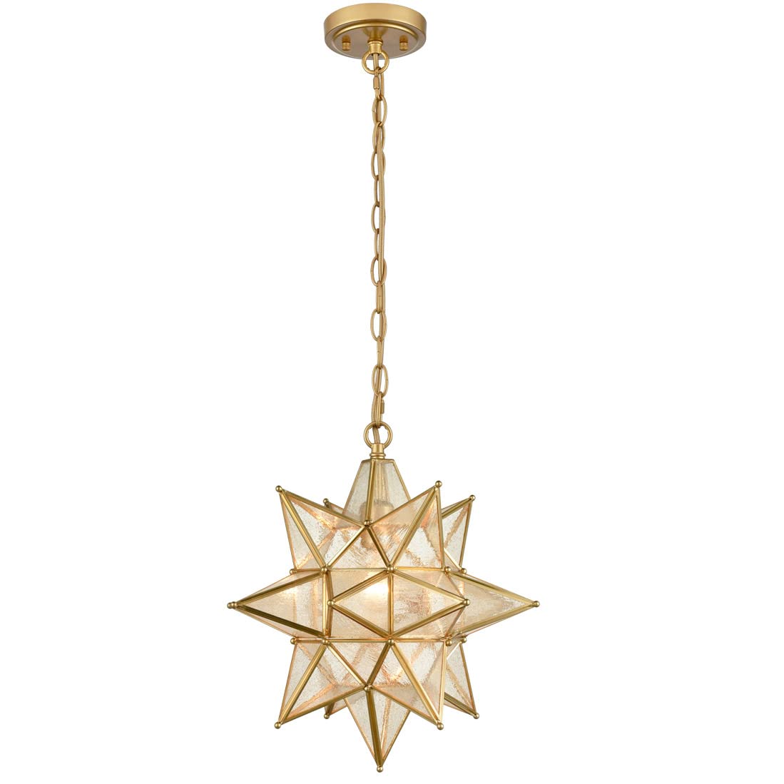 Moravian Star Pendant Light 20-Inch Large Hanging Ceiling Light Modern Gold Finish with Seeded Glass Adjustable Chain