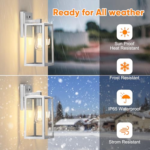 Outdoor Lighting Fixtures Wall Mount, Sensor Exterior Wall Lights for House, Anti Rust Porch Light, White Sconce Lamp, Waterproof Wall Lantern for Doorway, Garage, 2-Pack