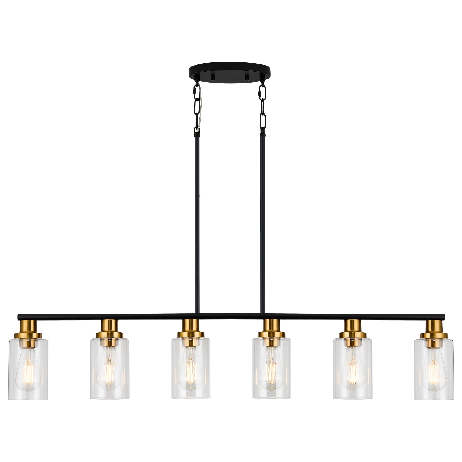 Kitchen Island Lighting, 4-Light Dining Room Light Fixtures Over Table, Gold Linear Chandelier for Dining Room Hanging,Pendant Lights Kitchen Island,with Clear Glass Shade,Height Adjustable