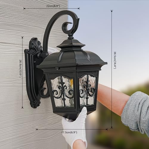 Gold Outdoor Wall Light for House Porch Hallway Doorway Patio Garden, Anti-Rust Aluminum Exterior Wall Sconce Light Fixtures Wall Mount Waterproof Wall Lantern with Water Ripple Glass