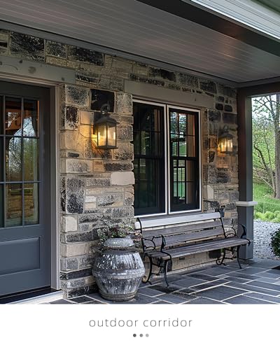 FEMILA Outdoor Wall Light Fixture,1-Light Exterior Waterproof Wall Sconce,E26 Socket Front Porch Lights,Anti-Rust Matte Black Finish with Seeded Glass Lampshade,4FD54B-BK