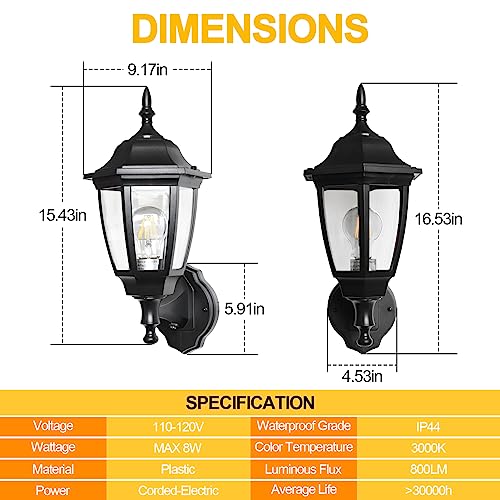 Outdoor Wall Light Dusk to Dawn, Porch Sensor Light White Plastic Anti-Corrosion with LED Edison Filament Bulb, Exterior Mount Lantern for House, Garage (1-Pack), FDS2542PS-W