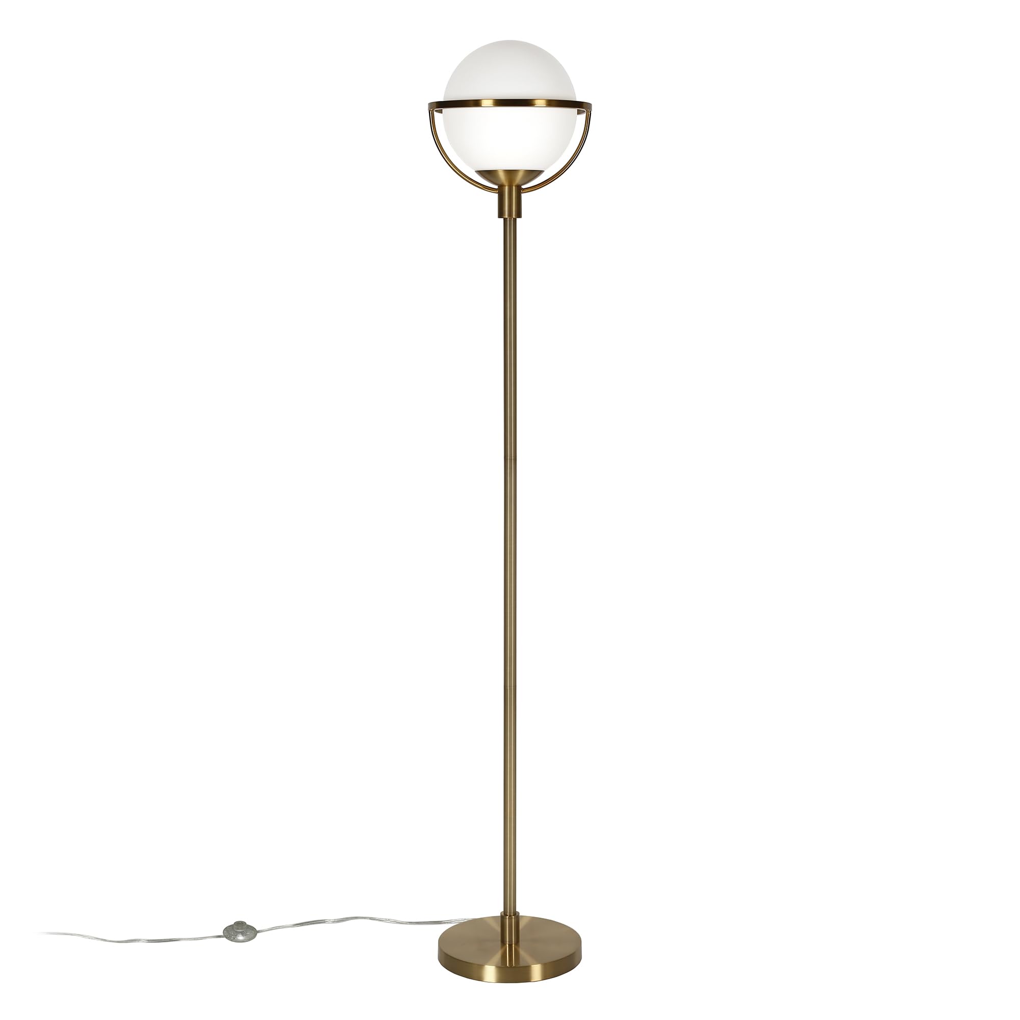 Cieonna Globe & Stem Floor Lamp with Glass Shade in Brass/White, 68" Tall